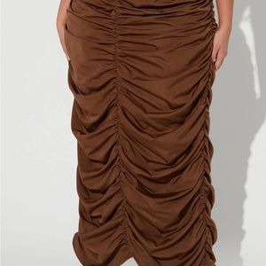 Brown Maxi ruched skirt